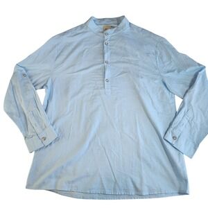 ROYAURA‎ Hawaiian Shirt Mens XXL Blue Roll Tab Long Sleeve